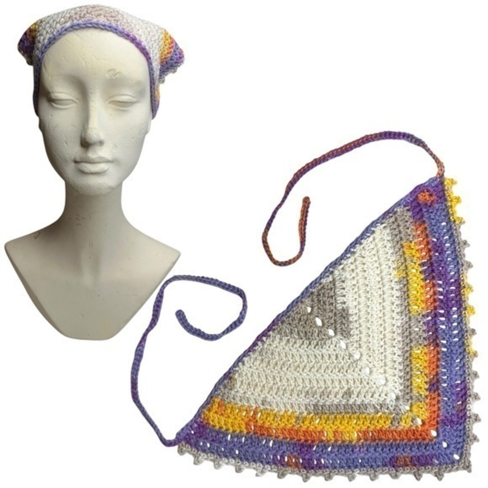 Colorful Crochet Triangle Bandana Headscarf Handcrafted‎ Handmade Cotton Boho